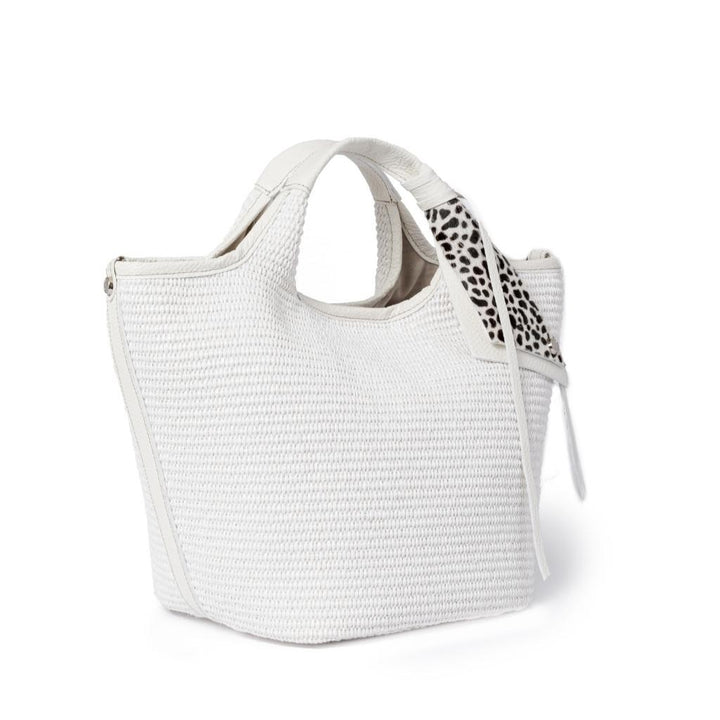 Roberta Gandolfi Beatrice Handbag in raffia con finiture in pelle con dettaglio animalier e tracolla staccabile Sconto di tempo limitato