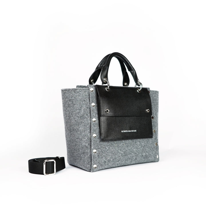 Roberta Gandolfi Rachele handbag borsa a mano in tessuto di lana riciclata e finitura in pelle con tasca staccabile Offerta speciale
