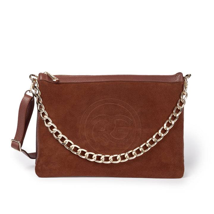 Roberta Gandolfi Alice large borsa in camoscio e pelle martellata con tracolla regolabile e staccabile