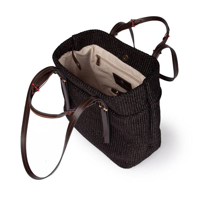 Roberta Gandolfi Fernanda Tote in rafia con finiture in pelle di vitello a doppia portabilità mano o shopping Offerta per la Festa della Mamma