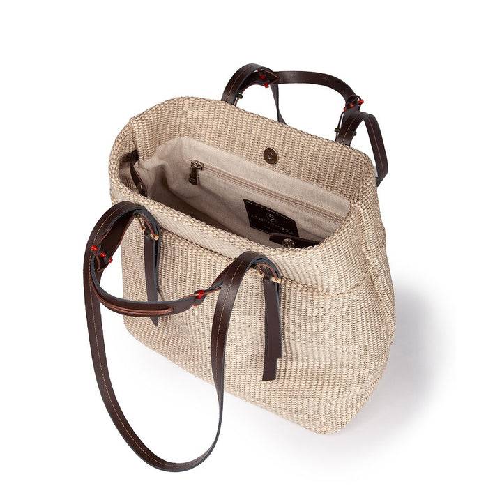 Roberta Gandolfi Fernanda Tote in rafia con finiture in pelle di vitello a doppia portabilità mano o shopping Vendita calda