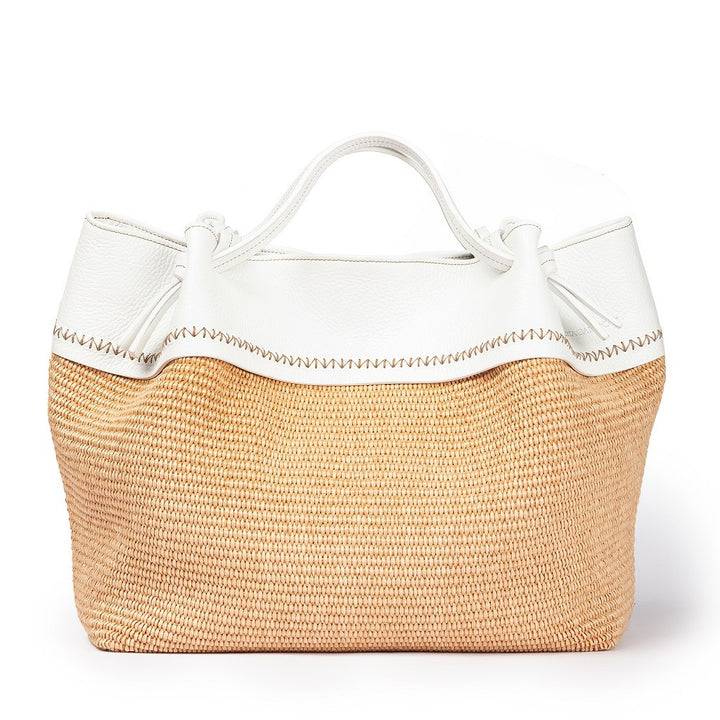 Roberta Gandolfi Ambra large borsa a mano o shopping in rafia e pelle martellata Online Outlet