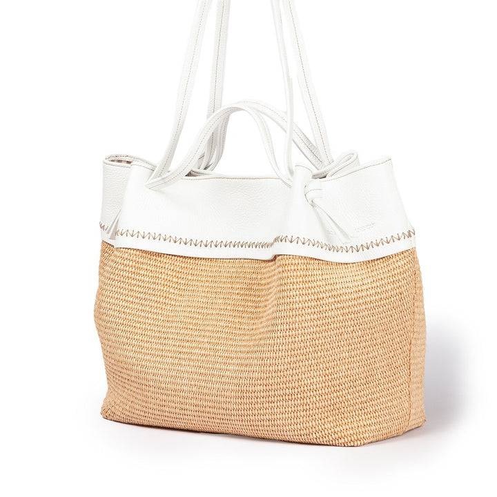 Roberta Gandolfi Ambra large borsa a mano o shopping in rafia e pelle martellata Online Outlet