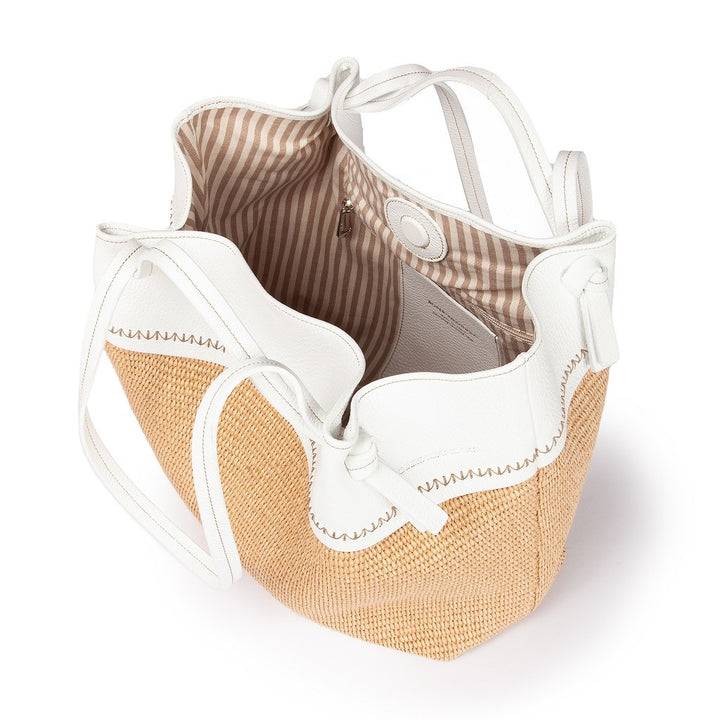 Roberta Gandolfi Ambra large borsa a mano o shopping in rafia e pelle martellata Online Outlet