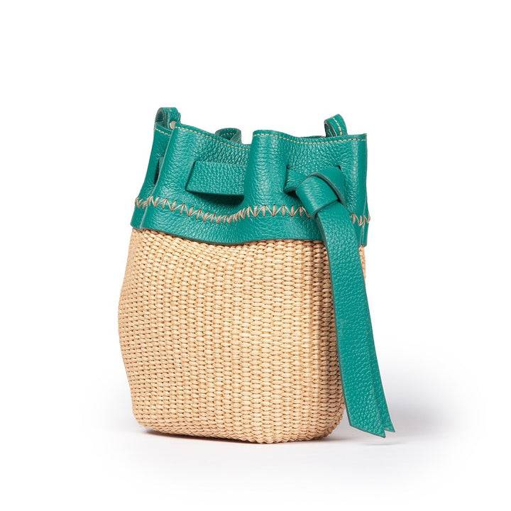 Roberta Gandolfi Ambra mini bucket in rafia e pelle martellata Offerta temporanea