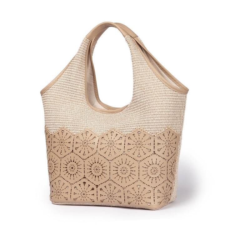 Roberta Gandolfi Giulia Hobo in rafia e pelle il pannello tagliato al laser è interamente cucito a mano Comprane uno, ottenene uno gratis