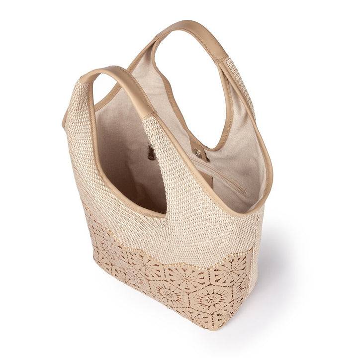 Roberta Gandolfi Giulia Hobo in rafia e pelle il pannello tagliato al laser è interamente cucito a mano Comprane uno, ottenene uno gratis
