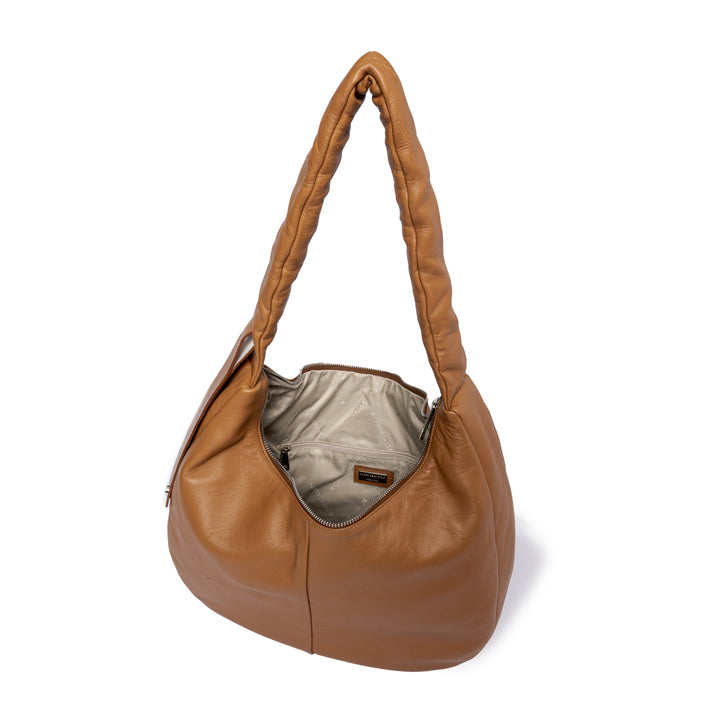 Roberta Gandolfi Azzurro Hobo large in morbida pelle nappa con manico arricciato regolabile In vendita