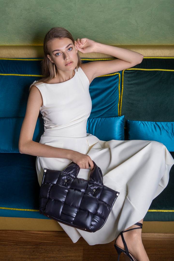 Roberta Gandolfi Greta small borsa in tessuto antigoccia imbottita ed intrecciata a mano con finiture in pelle Negozi Online