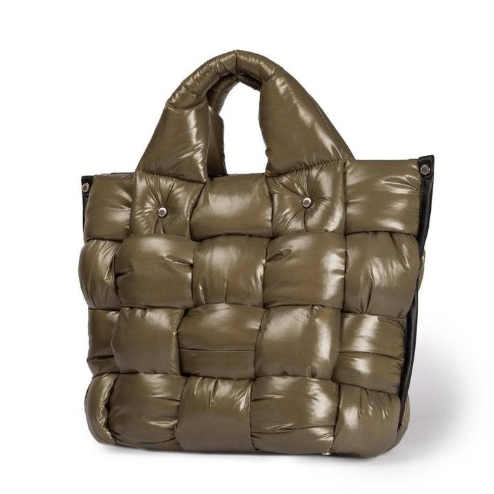 Roberta Gandolfi Greta large borsa in tessuto antigoccia imbottita ed intrecciata a mano con finiture in pelle Sottocosto