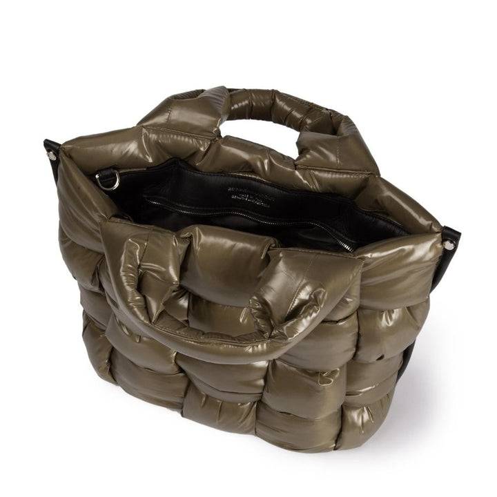 Roberta Gandolfi Greta large borsa in tessuto antigoccia imbottita ed intrecciata a mano con finiture in pelle Sottocosto
