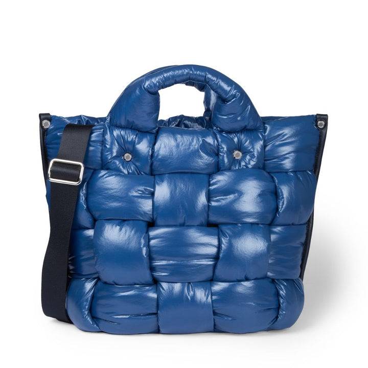 Roberta Gandolfi Greta large borsa in tessuto antigoccia imbottita ed intrecciata a mano con finiture in pelle