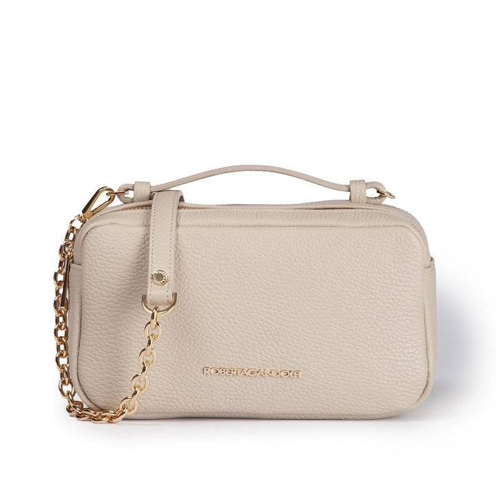 Roberta Gandolfi Brigida camera borsa in pelle con doppio scomparto e tracolla in catena dorata con spallaccio protettivo in pelle Offerta settimanale