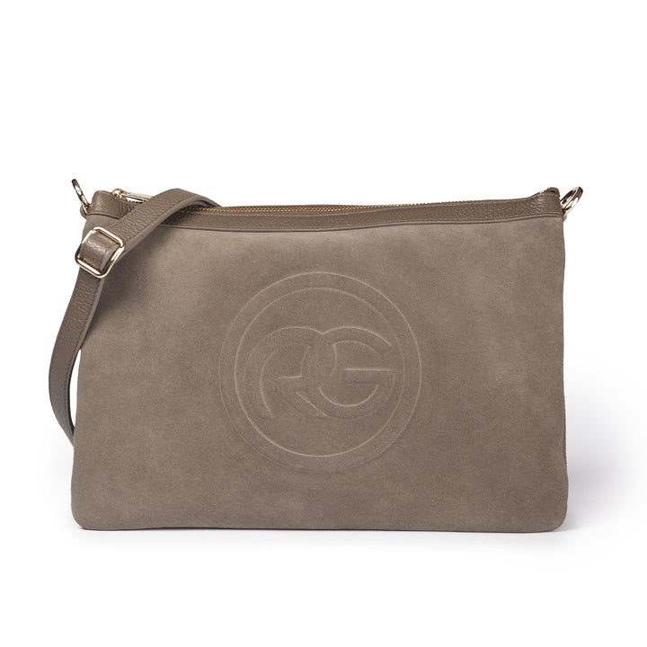 Roberta Gandolfi Alice large borsa in camoscio e pelle martellata con tracolla regolabile e staccabile Enormi sconti