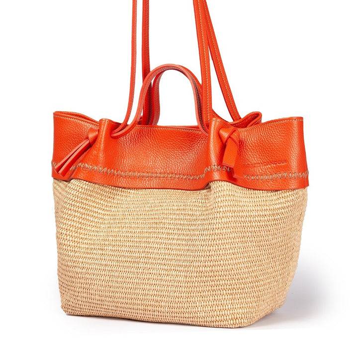 Roberta Gandolfi Ambra large borsa a mano o shopping in rafia e pelle martellata Consegna Veloce