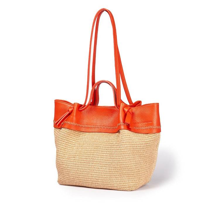 Roberta Gandolfi Ambra large borsa a mano o shopping in rafia e pelle martellata Consegna Veloce