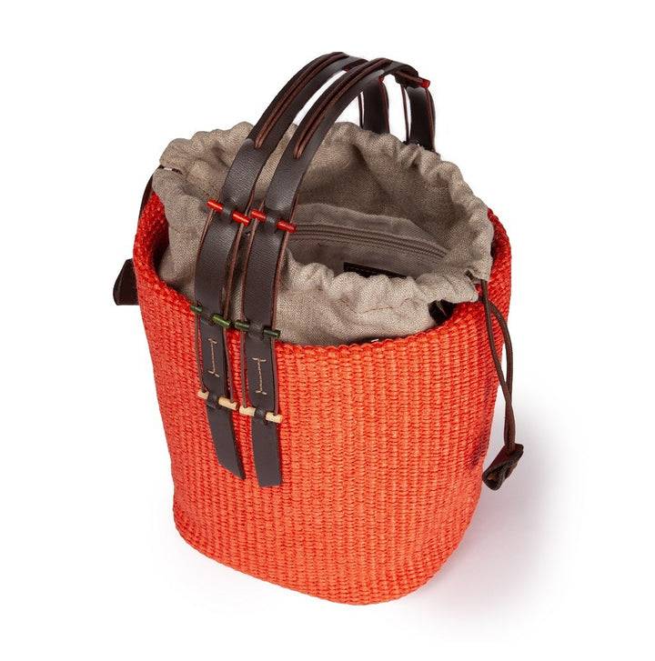 Roberta Gandolfi Fernanda Bucket in rafia con finiture in pelle di vitello con tracolla staccabile Promozione Limitata