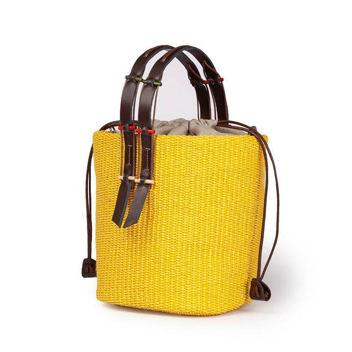 Roberta Gandolfi Fernanda Bucket in rafia con finiture in pelle di vitello con tracolla staccabile Shopping Online