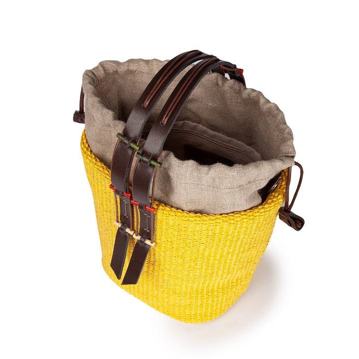 Roberta Gandolfi Fernanda Bucket in rafia con finiture in pelle di vitello con tracolla staccabile Shopping Online