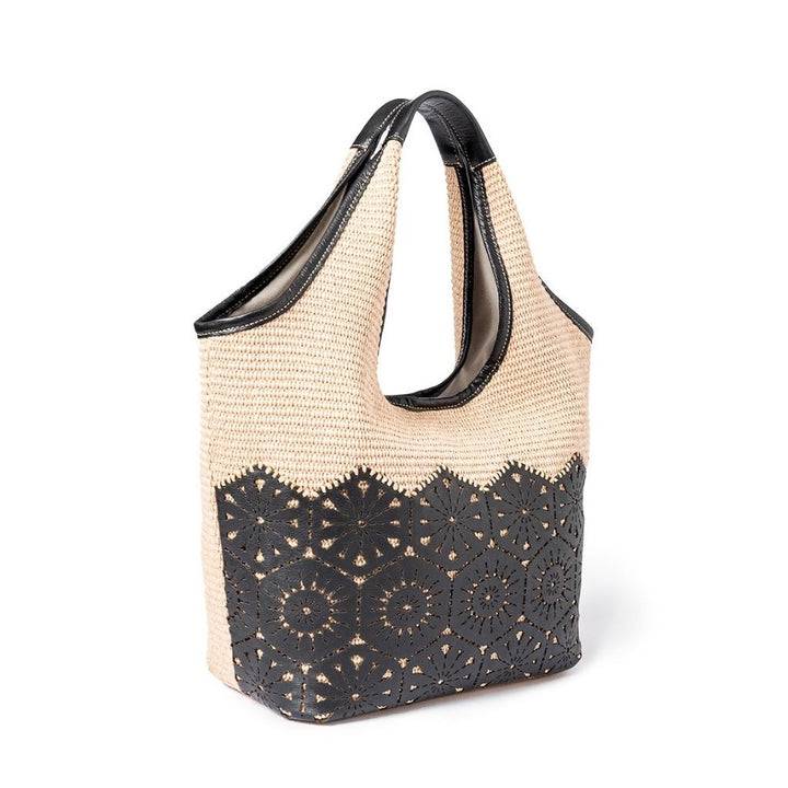 Roberta Gandolfi Giulia Hobo in rafia e pelle il pannello tagliato al laser è interamente cucito a mano Sconto