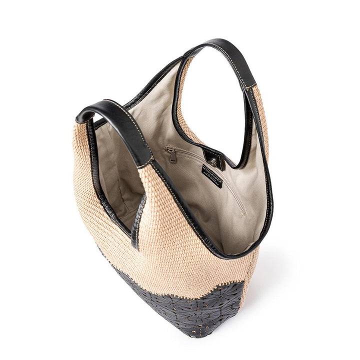 Roberta Gandolfi Giulia Hobo in rafia e pelle il pannello tagliato al laser è interamente cucito a mano Sconto