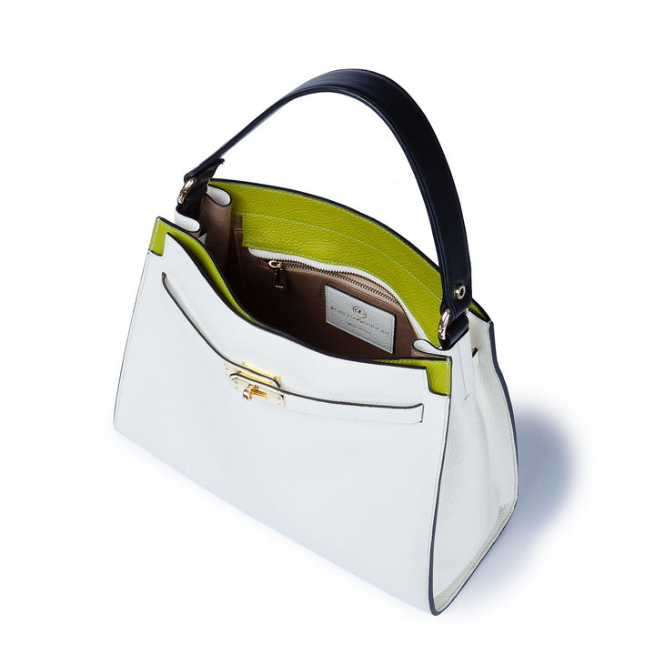 Roberta Gandolfi Frida Satchel in pelle martellata con tracolla logata in tessuto regolabile ACQUISTA ORA