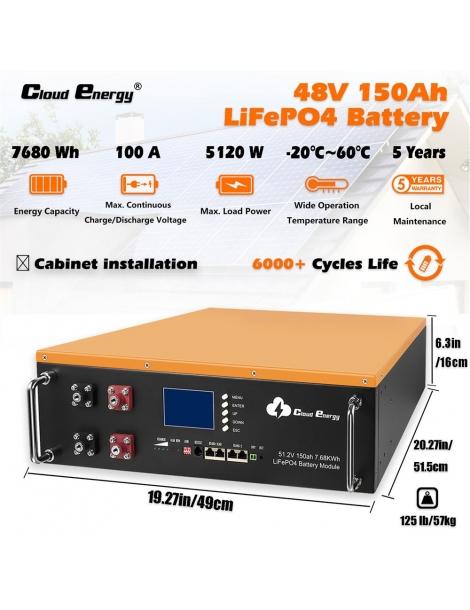 Cloudenergy 48V 150Ah Cabinet Type Litio LiFePO4 Deep Cycle Battery Pack 7680Wh di energia 6000 cicli di vita Consegna Veloce