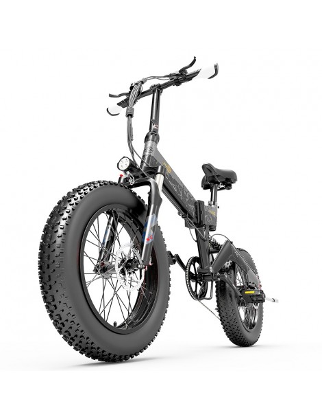 BEZIOR XF200 Bici elettrica pieghevole da 20 pollici con pneumatici grassi Motore da 1000 W Batteria da 48 V 15 Ah - Nero Grigio Qualità Garantita