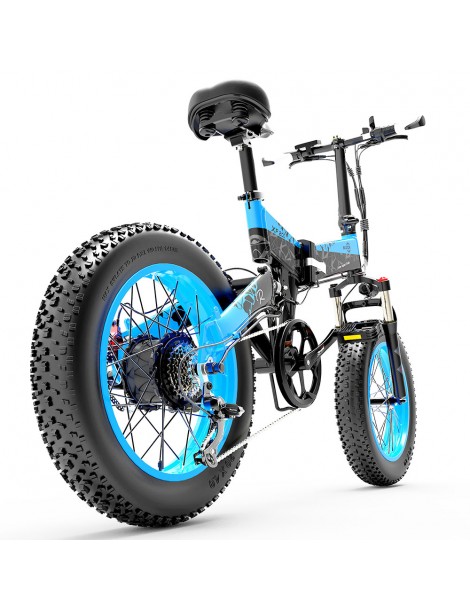 BEZIOR XF200 Bici elettrica pieghevole da 20 pollici con pneumatici grassi Motore da 1000 W Batteria da 48 V 15 Ah - Nero Blu Trasporto libero internazionale