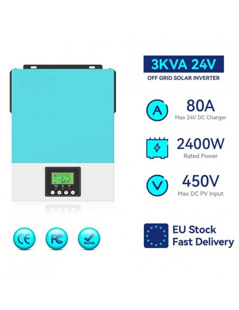 Inverter solare off grid DAXTROMN 2400W caricatore solare MPPT 24V DC 80A inverter sinusoidale puro con ingresso PV 450V DC Italia