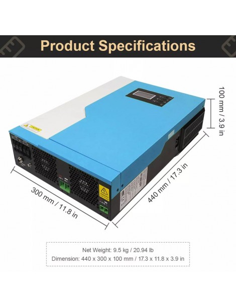 DAXTROMN Inverter Solare Off Grid da 3 5KW Caricatore MPPT da 24V DC 100A Sinusoidale Puro con Ingresso PV 450VDC e WiFi Pezzi Unici