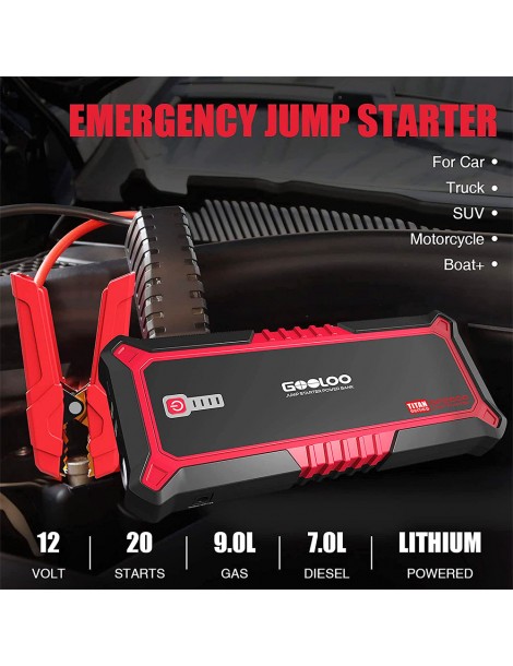 GOOLOO GP2000 avviatore di emergenza per auto con picco di 2000A Jump Box da 12V alimentatore da 19800mAh - Rosso Trasporto libero internazionale