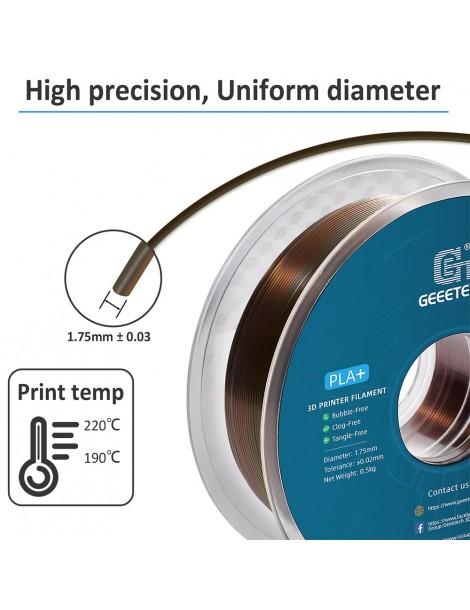 Geeetech Filamento Silk PLA per stampante 3D precisione dimensionale 1 75 mm /- 0 03 mm Bobina da 1 kg - Arcobaleno di bronzo Officina
