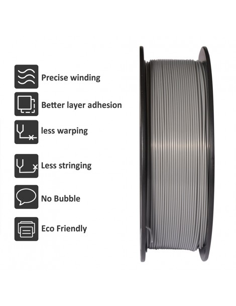 Filamento PLA Geeetech per stampante 3D precisione dimensionale 1 75 mm /- 0 03 mm Rocchetto da 1 kg (2 2 libbre) - Grigio In vendita