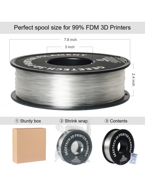Filamento PLA Geeetech per stampante 3D precisione dimensionale 1 75 mm /- 0 03 mm Bobina da 1 kg (2 2 libbre) - Trasparente 50% di sconto per tempo limitato