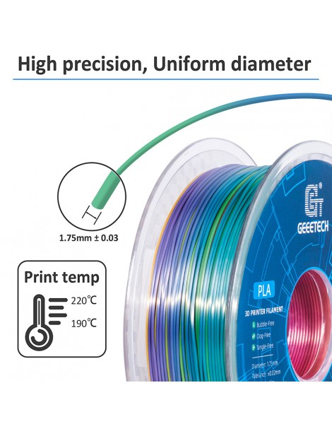 Geeetech Filamento PLA di seta per stampante 3D precisione dimensionale di 1 75 mm /- 0 03 mm Bobina da 1 kg - Arcobaleno 2025