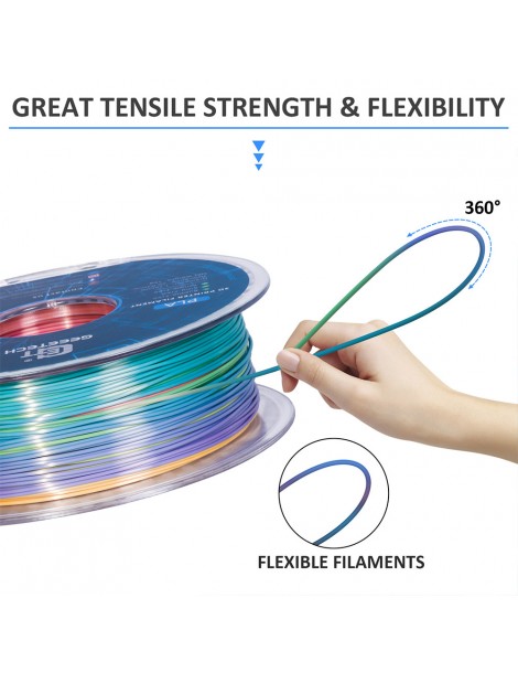 Geeetech Filamento PLA di seta per stampante 3D precisione dimensionale di 1 75 mm /- 0 03 mm Bobina da 1 kg - Arcobaleno 2025