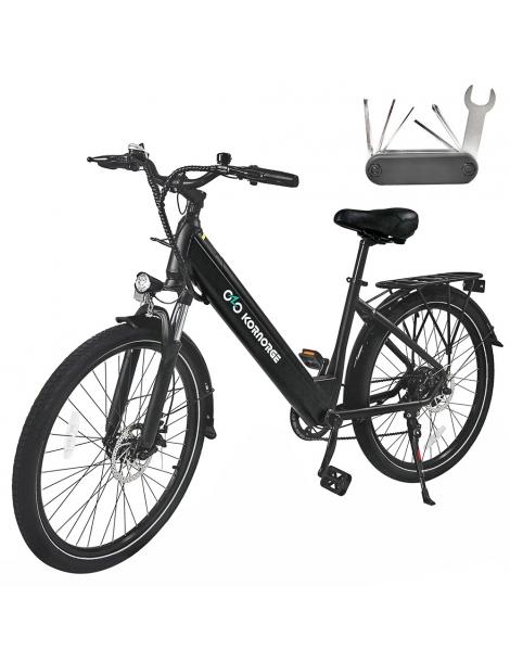 Kornorge C7 Bicicletta elettrica motore da 350W batteria da 36V/12 5Ah pneumatici da 26 pollici autonomia di 50km - Nero Moda