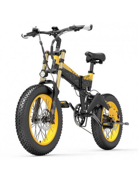 LANKELEISI X3000 Plus Bicicletta elettrica pieghevole Big Fork 48V 1000W Motore 17.5Ah Batteria - Nero e giallo Comprare a buon mercato
