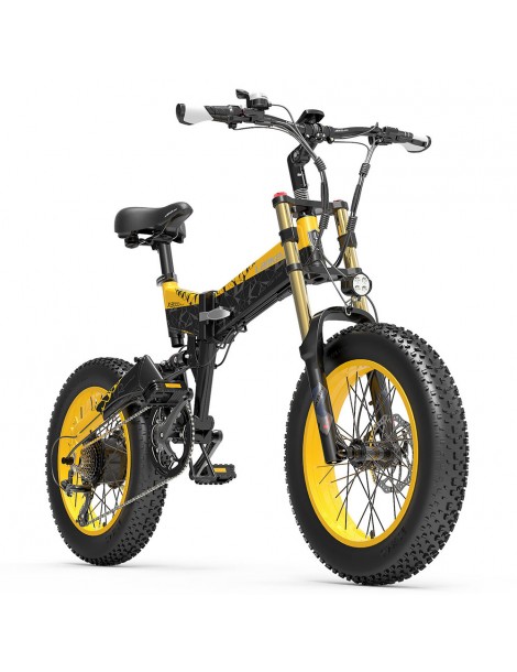 LANKELEISI X3000 Plus Bicicletta elettrica pieghevole Big Fork 48V 1000W Motore 17.5Ah Batteria - Nero e giallo Comprare a buon mercato