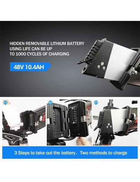 Kaisda K1 Ciclomotore elettrico pieghevole pneumatico da 26 pollici motore da 500W batteria agli ioni di litio da 10Ah - Nero Online Outlet