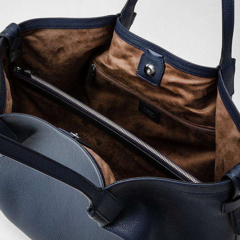Serapian Tote bag secret in pelle rugiada blu navy Italia