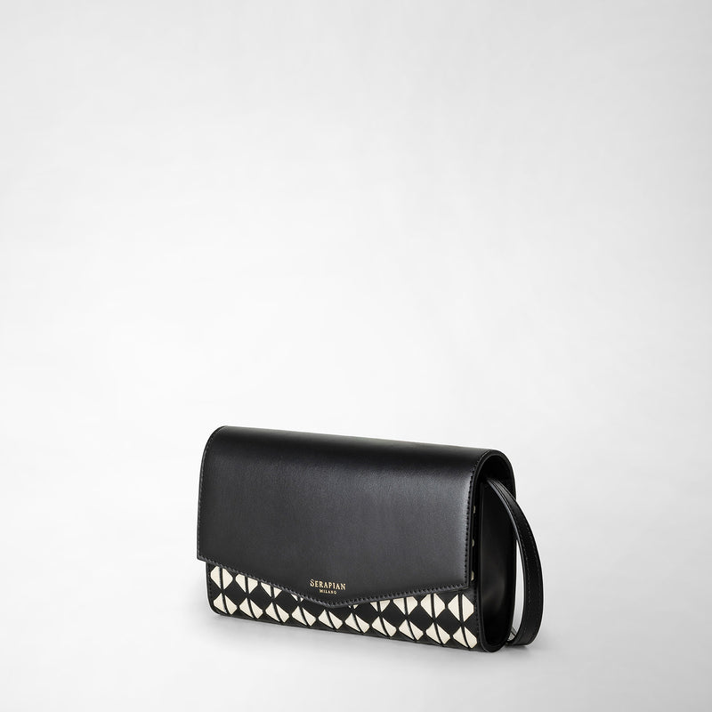 Serapian Clutch con tracolla in mosaico nero-panna 2025