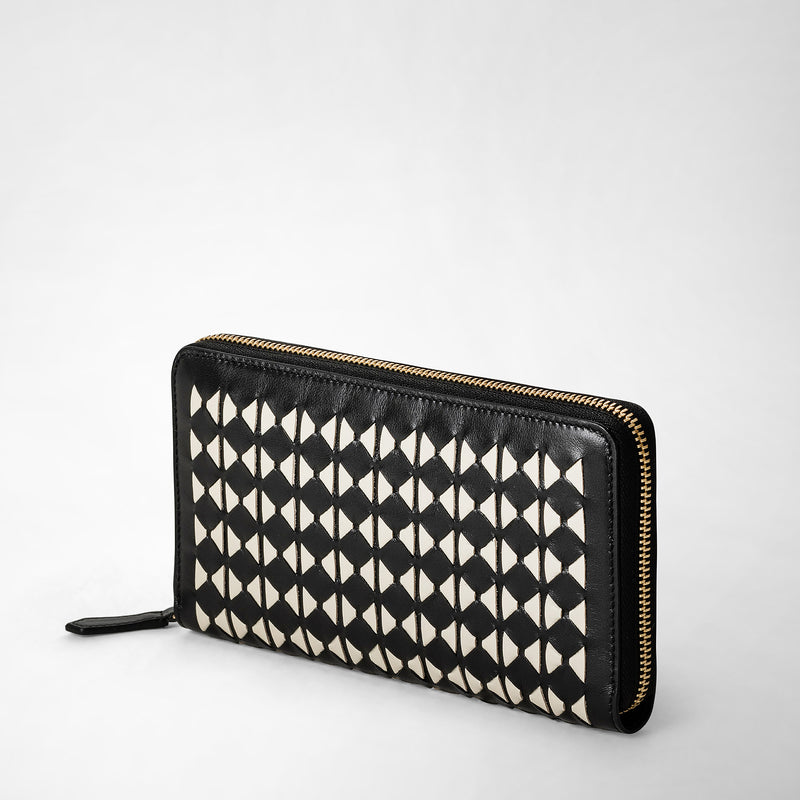 Serapian Portafoglio con zip in mosaico nero-panna Economico