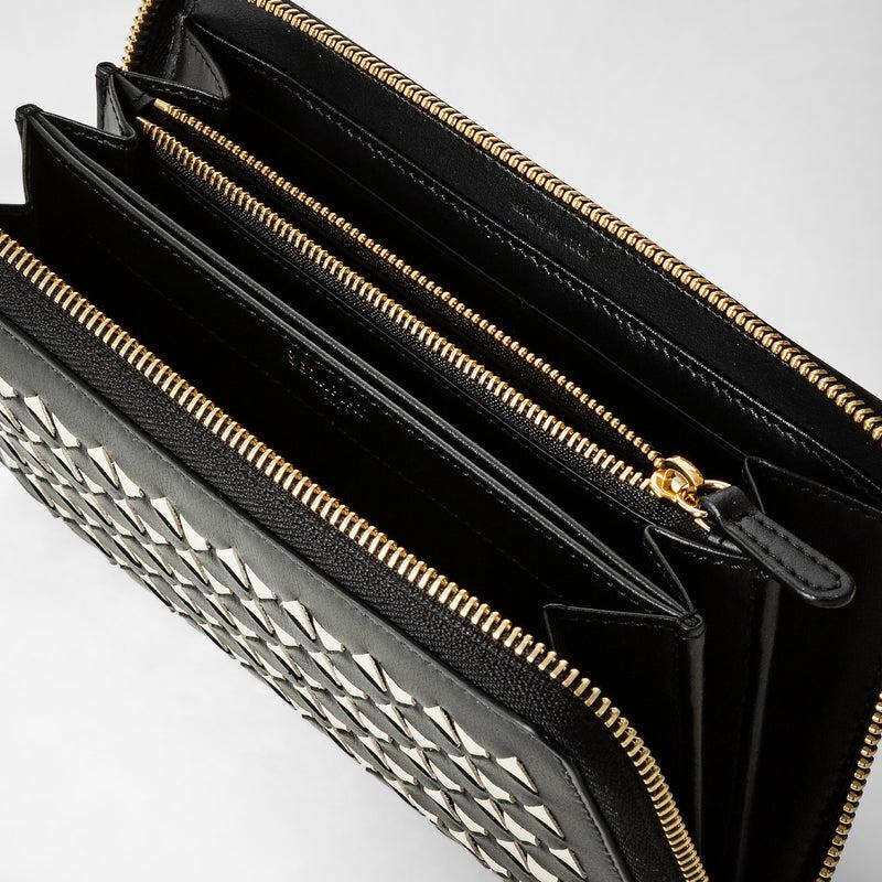 Serapian Portafoglio con zip in mosaico nero-panna Economico