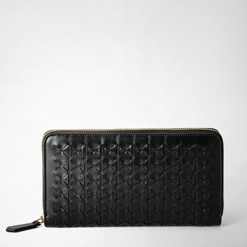 Serapian Portafoglio con zip in mosaico nero