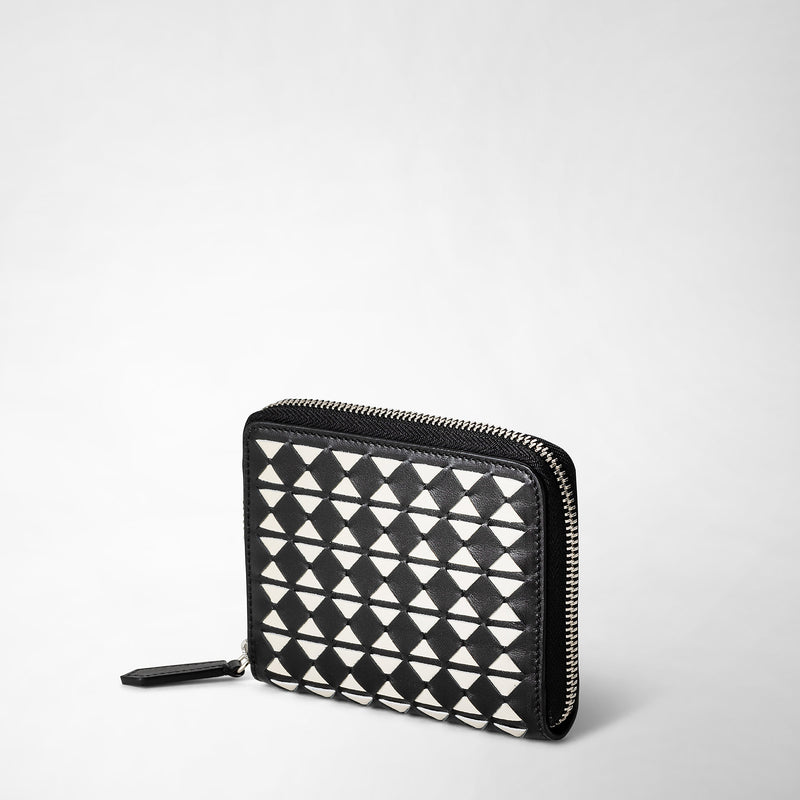 Serapian Portafoglio mini con zip in mosaico nero-panna Flash Sale