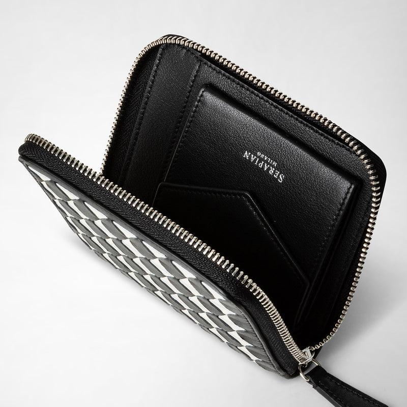 Serapian Portafoglio mini con zip in mosaico nero-panna Flash Sale