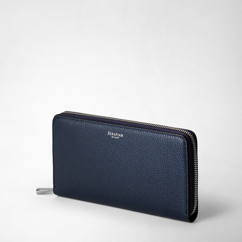Serapian Portafoglio con zip in pelle rugiada blu navy Offerta natalizia