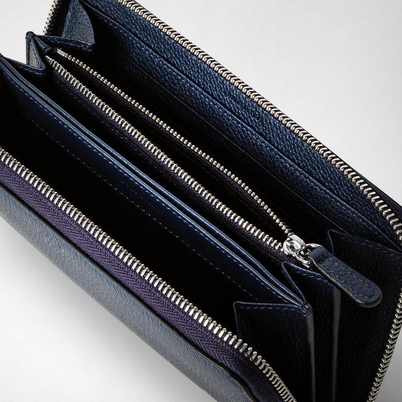 Serapian Portafoglio con zip in pelle rugiada blu navy Offerta natalizia
